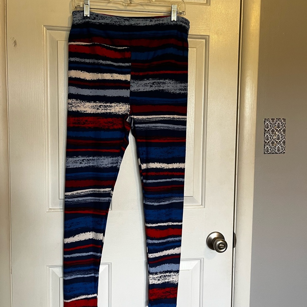 LuLaRoe Kids Leggings - Blue, Red, and White Stripes